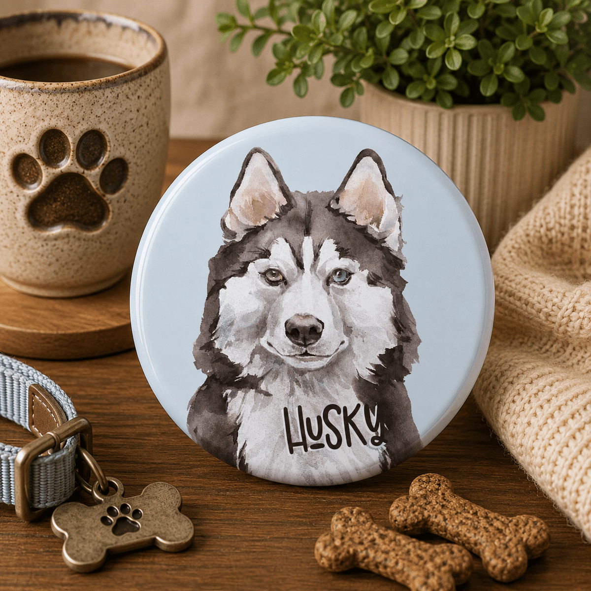 Husky Pin-Back Button Badge