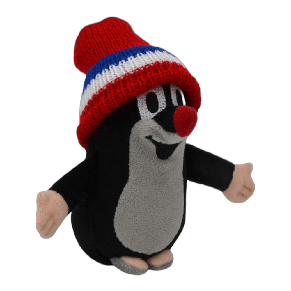 Little Mole 15 cm plush toy, red tricolour knitted hat