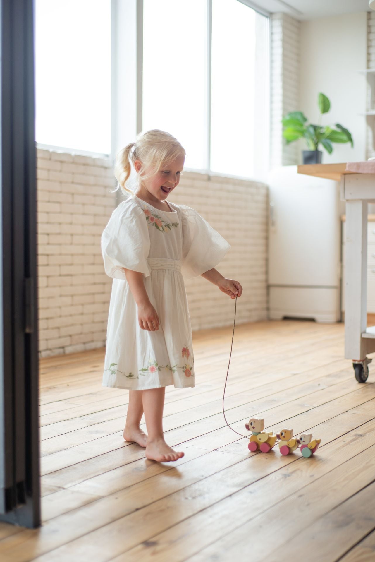 CUBIKA pastel wooden pull-along ducklings