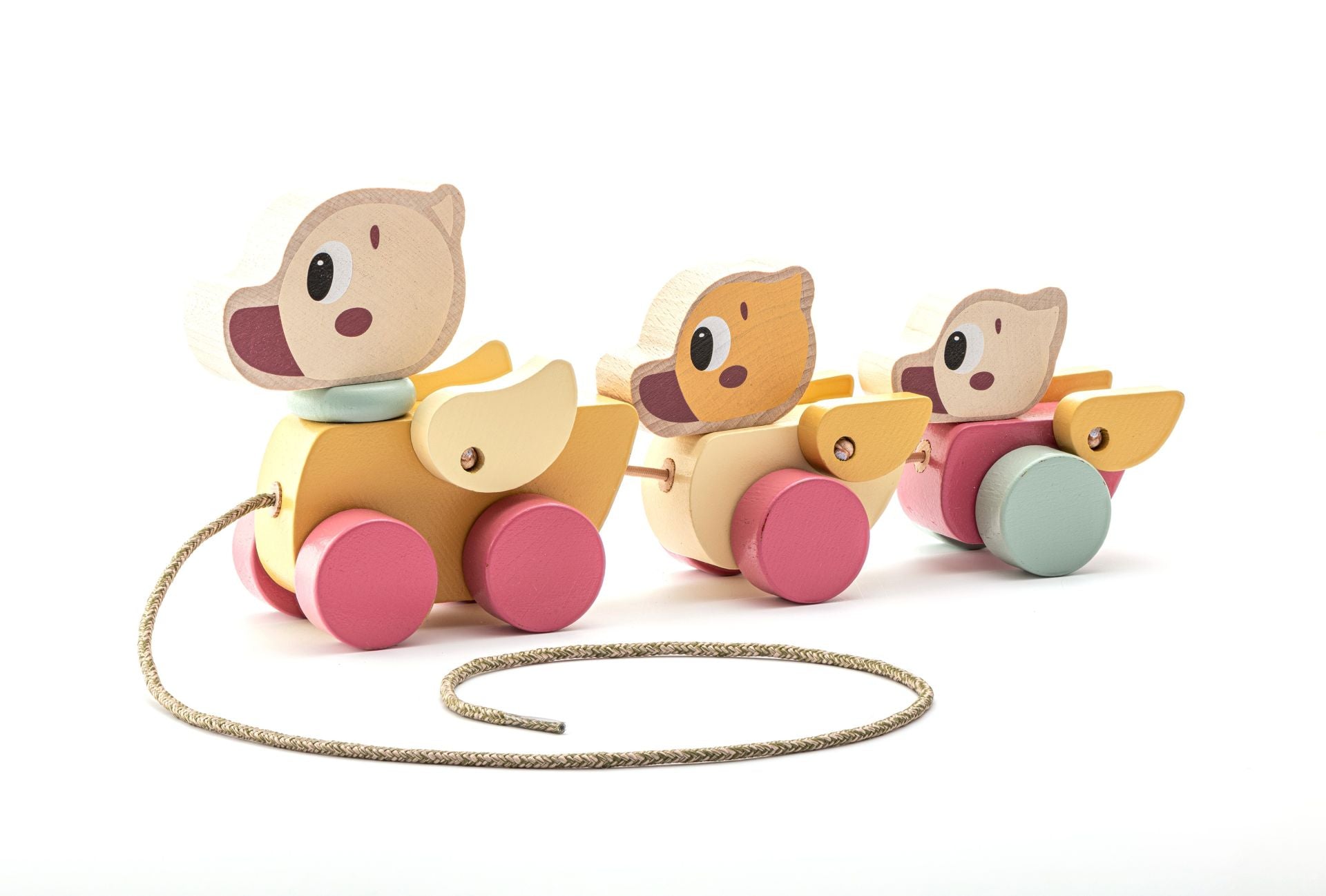 CUBIKA pastel wooden pull-along ducklings