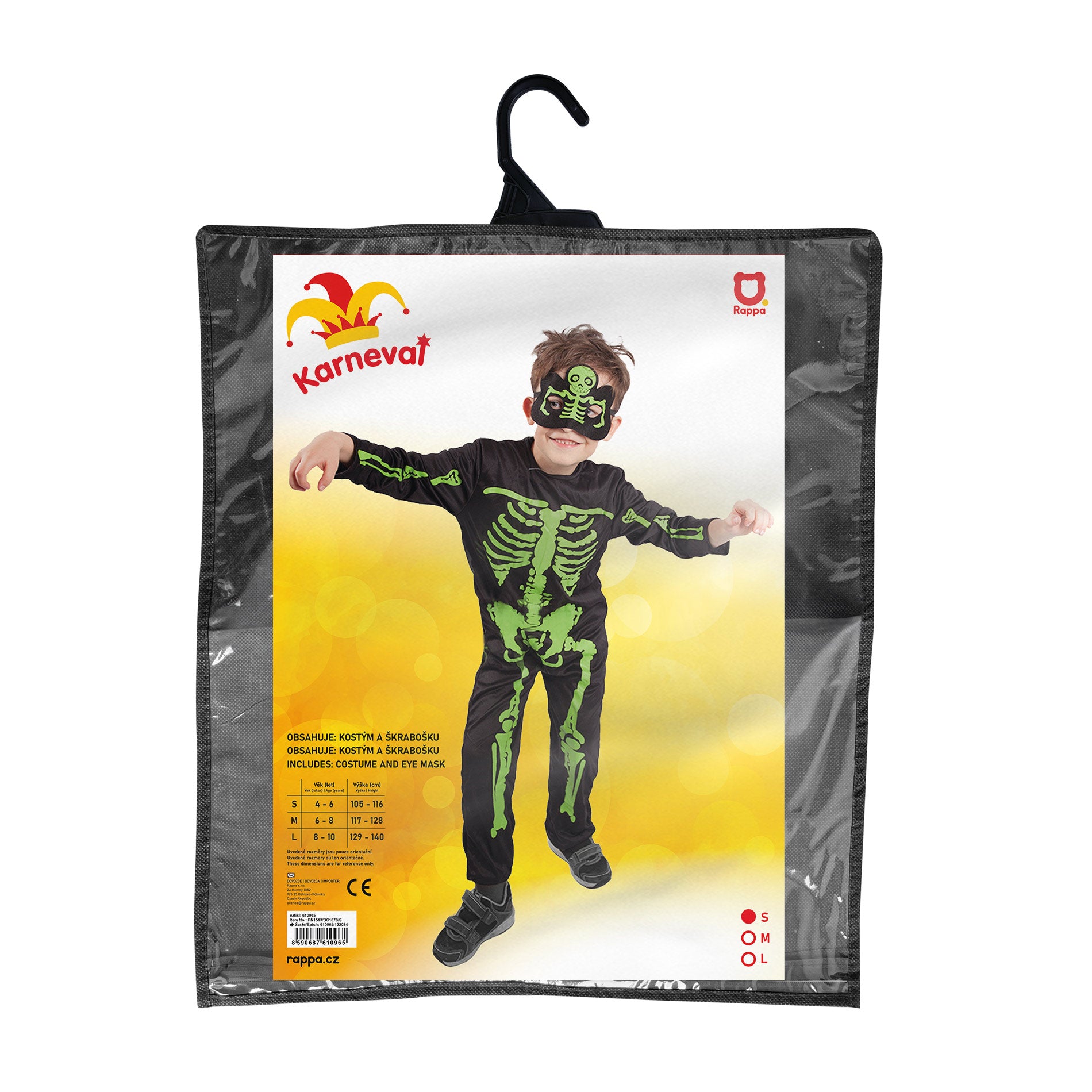 Children's neon skeleton costume size S
