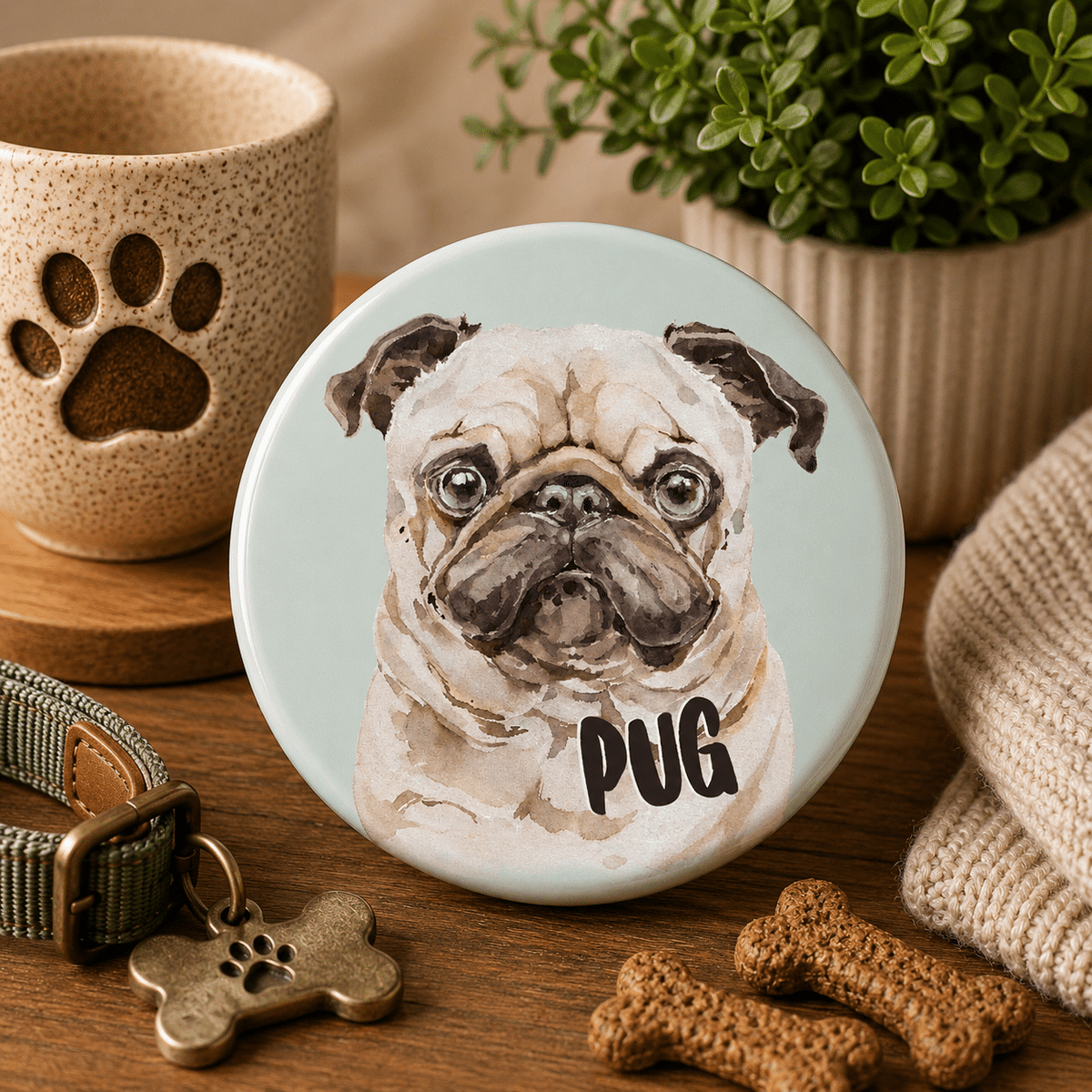 Pug Dog Pin Badge with Safety Pin