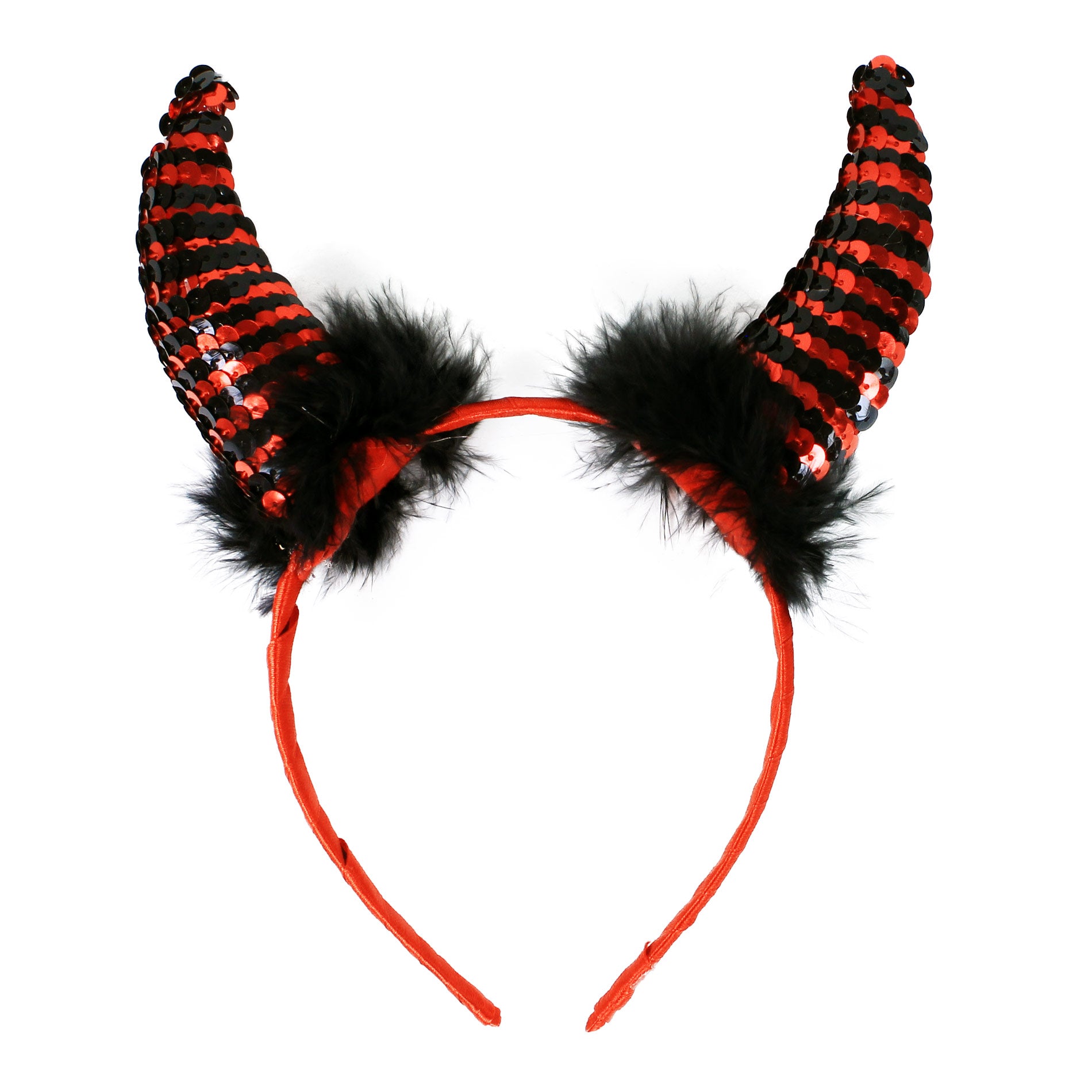 Devil horns with sequins and feathers