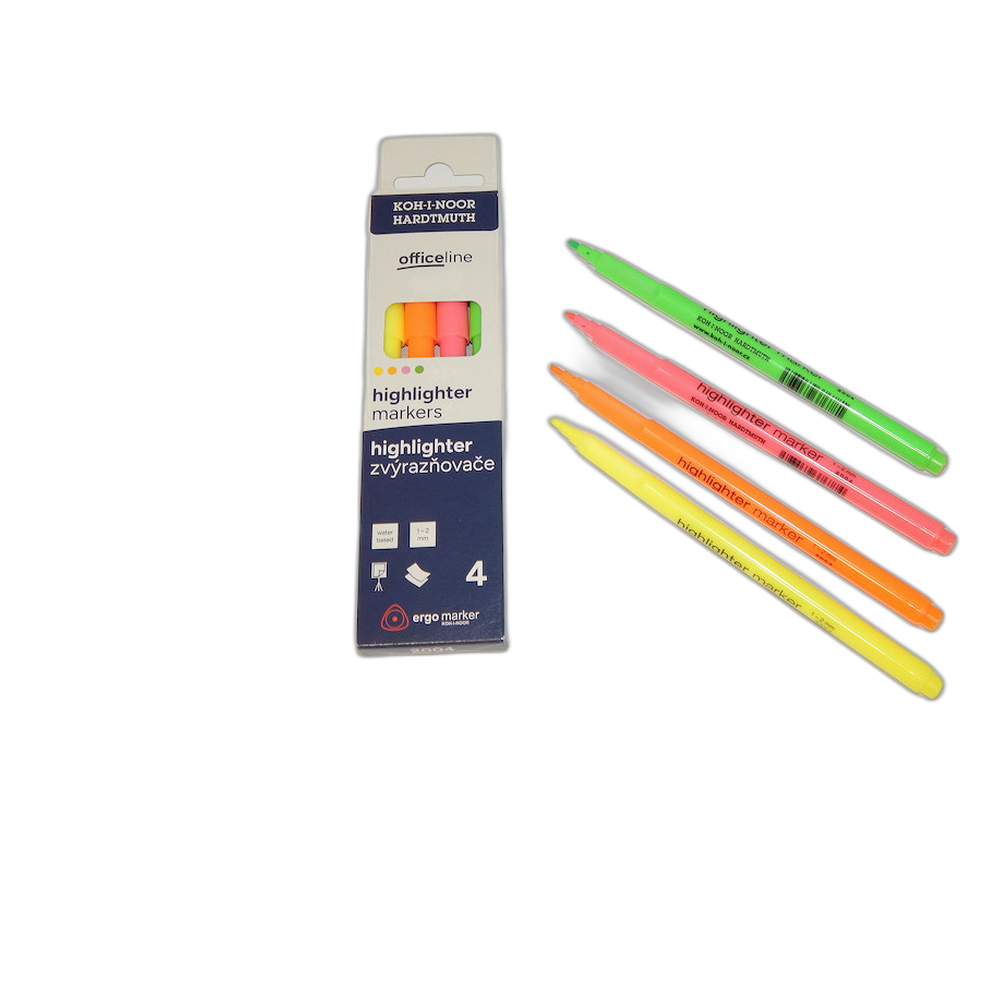 Koh-i-Noor 2004 Highlighters Set of 4 Chisel Tip