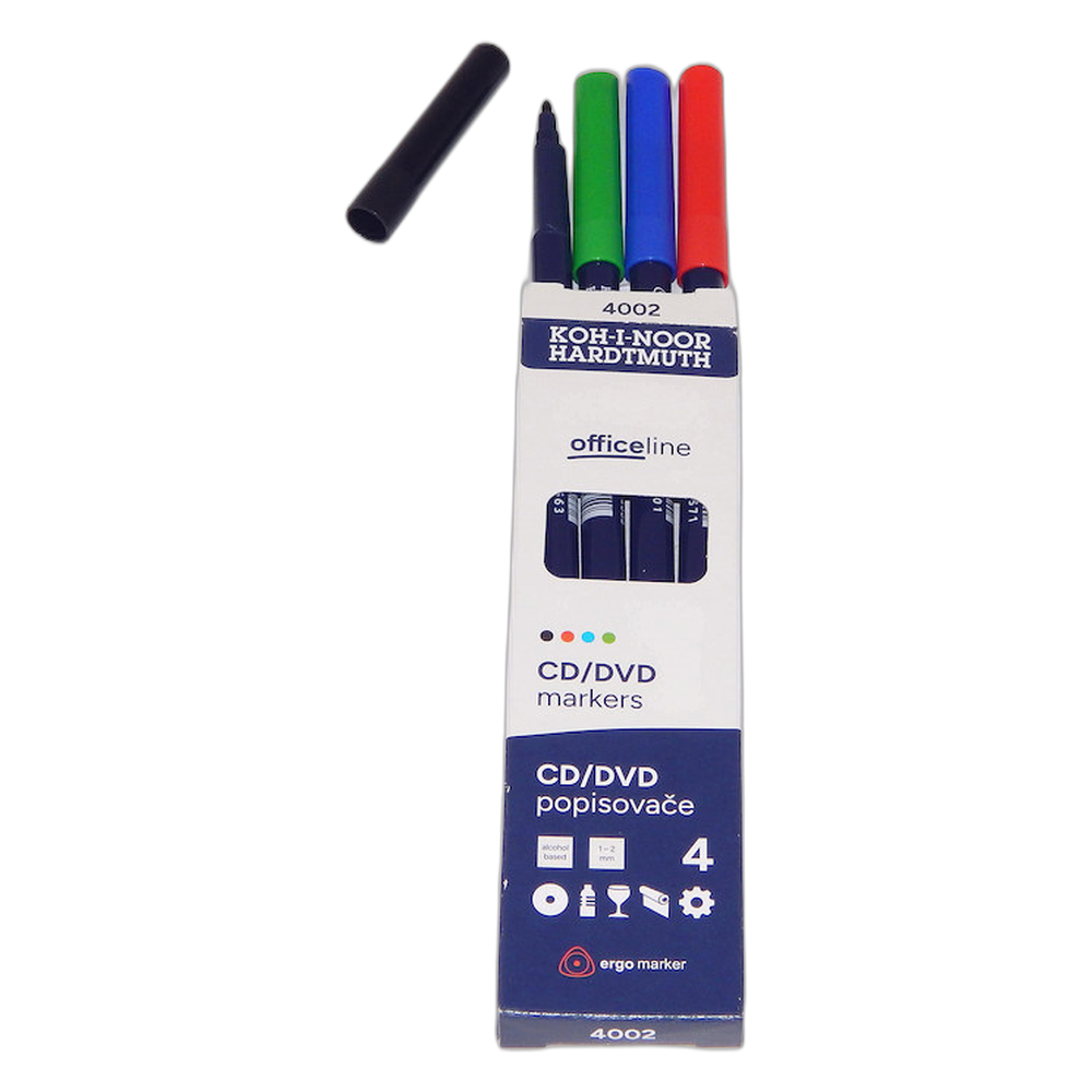 Koh-i-Noor 4002 Permanent CD and DVD Markers Set of 4 Round Tip