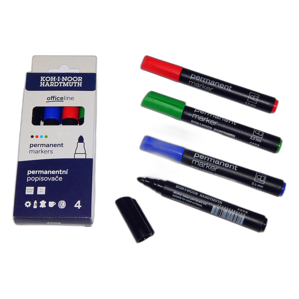 Koh-i-Noor 4005 Permanent Markers Set of 4 Round Tip