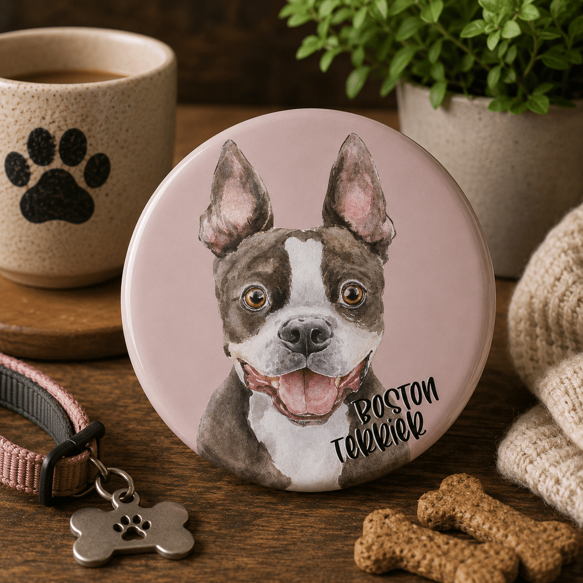 Boston Terrier Button Pin, 44 mm