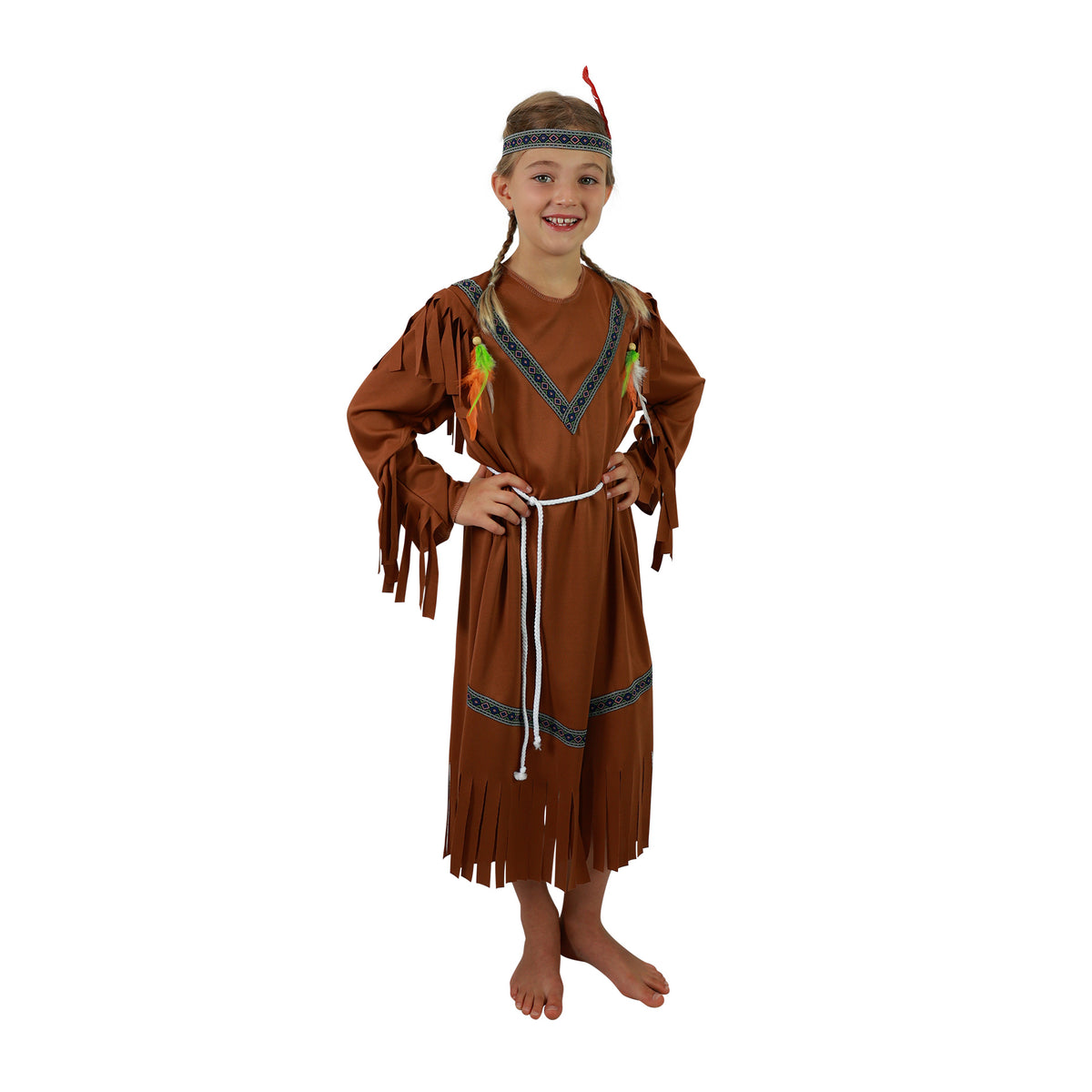 Children's Indian Girl Costume with Feather Headband (M)
