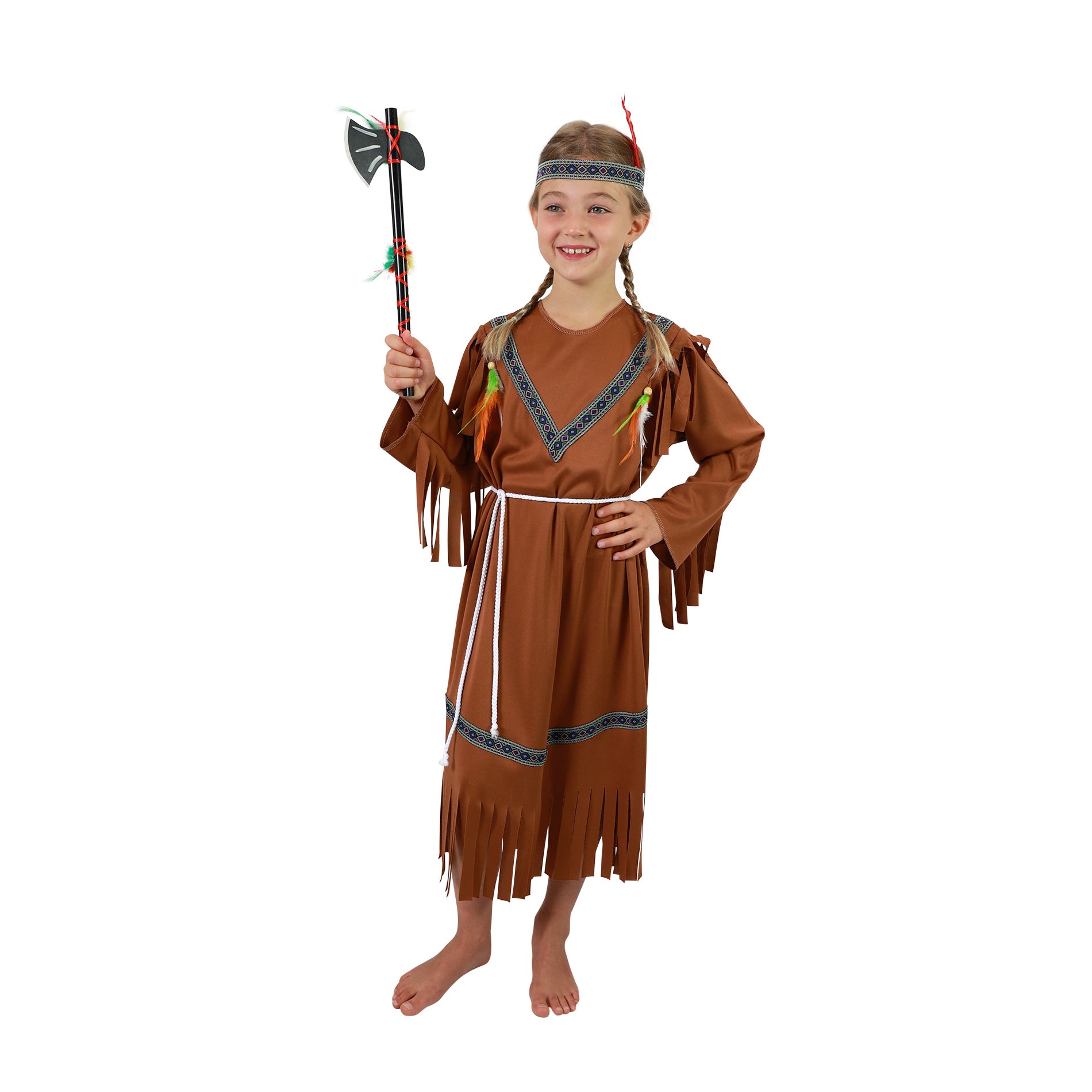Children's Indian Girl Costume with Feather Headband (M)