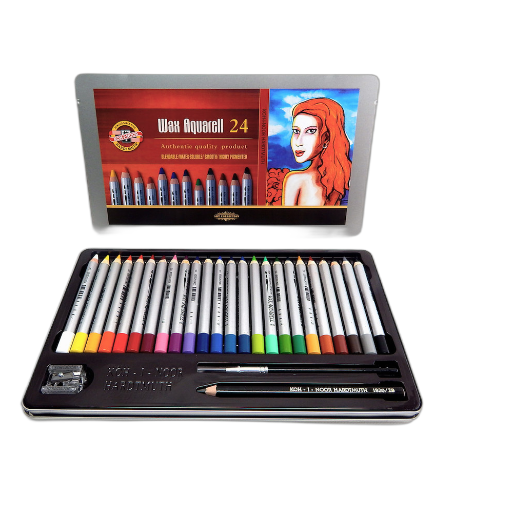 Koh-i-Noor Wax Aquarell Pencils 24 with Accessories in Tin