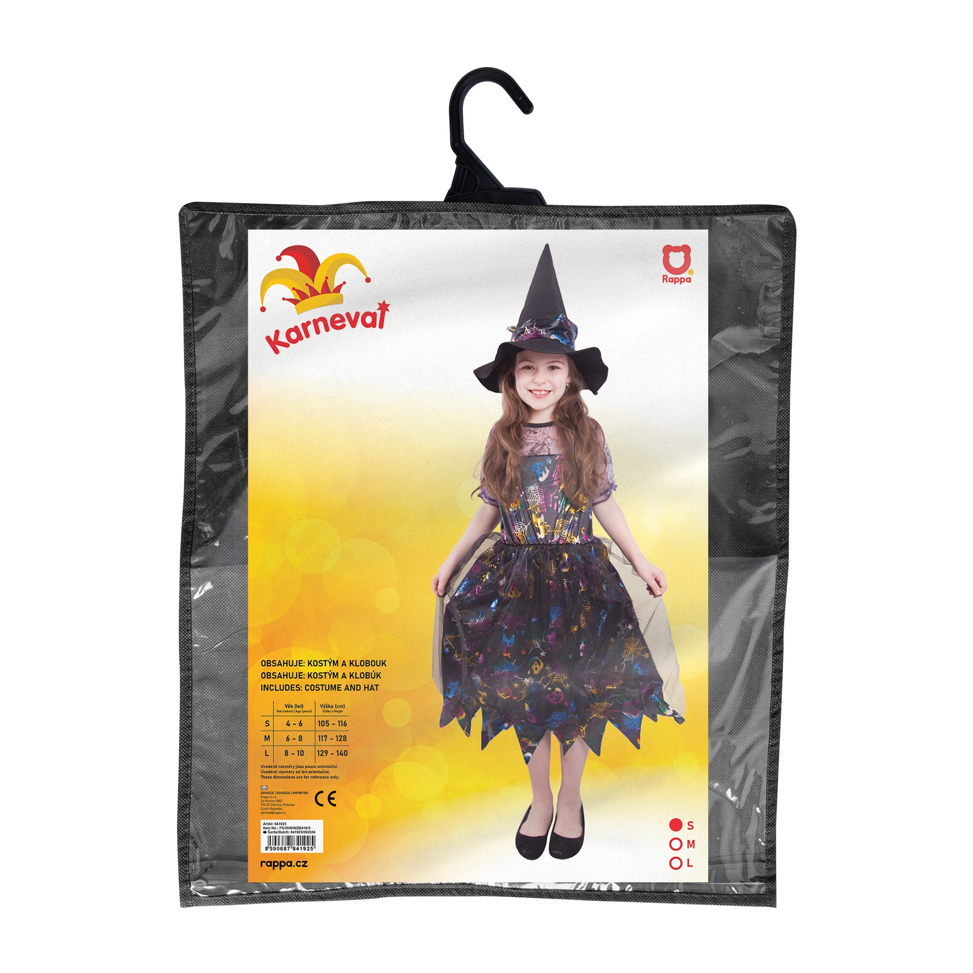 Children's colourful witch costume, size S