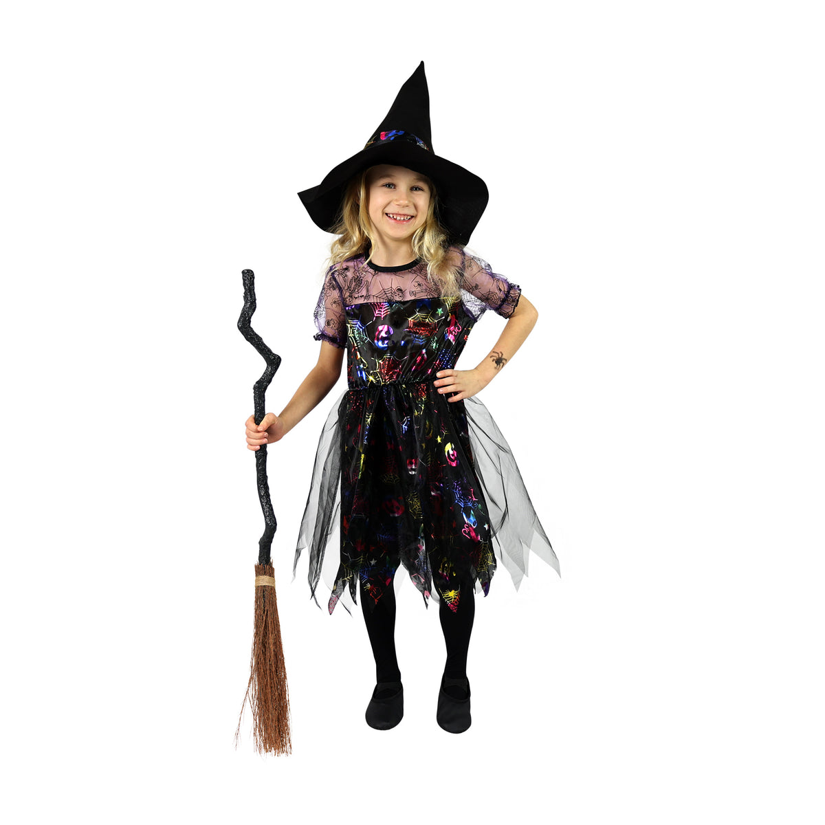 Children's colourful witch costume, size S