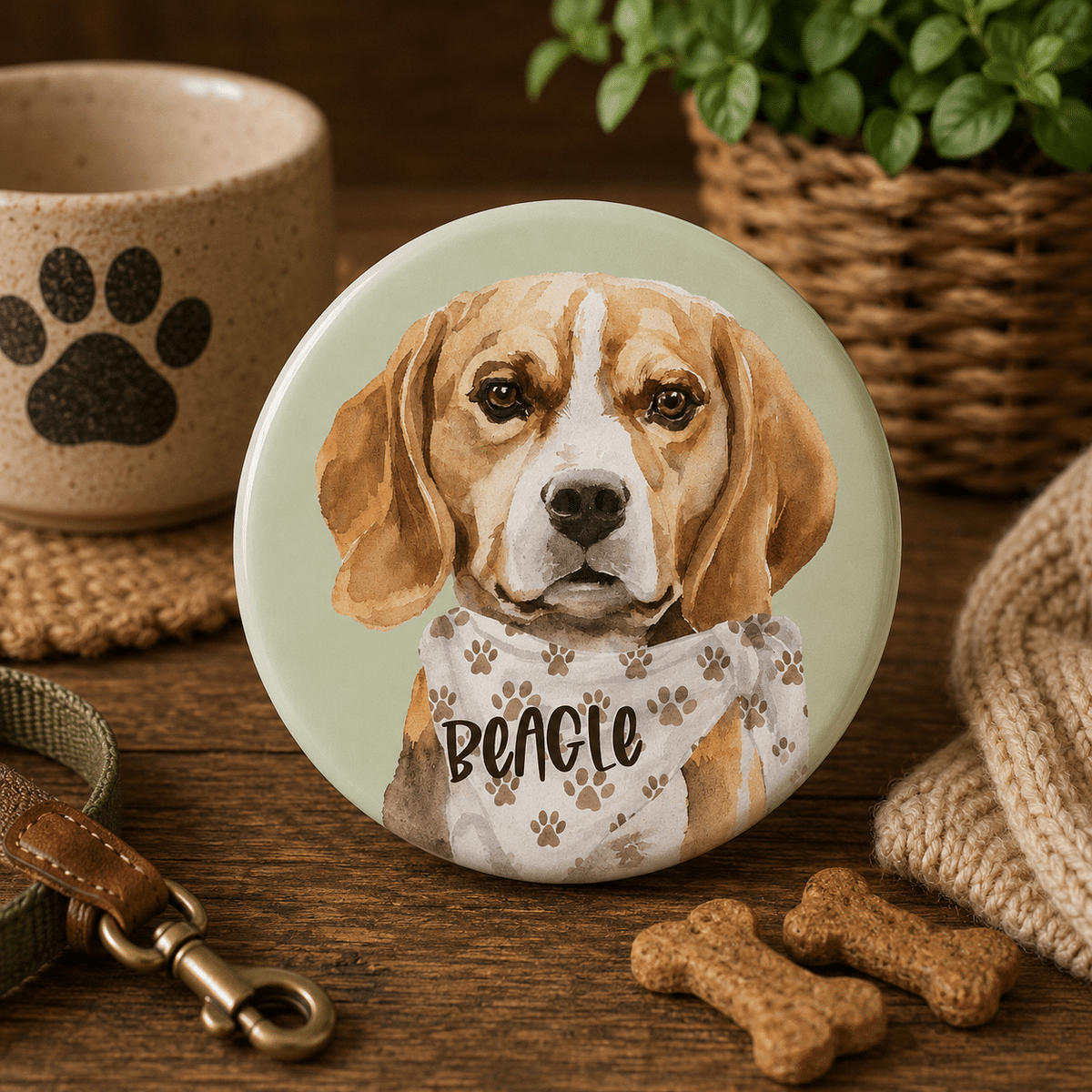 Beagle Button Badge with Safety Pin