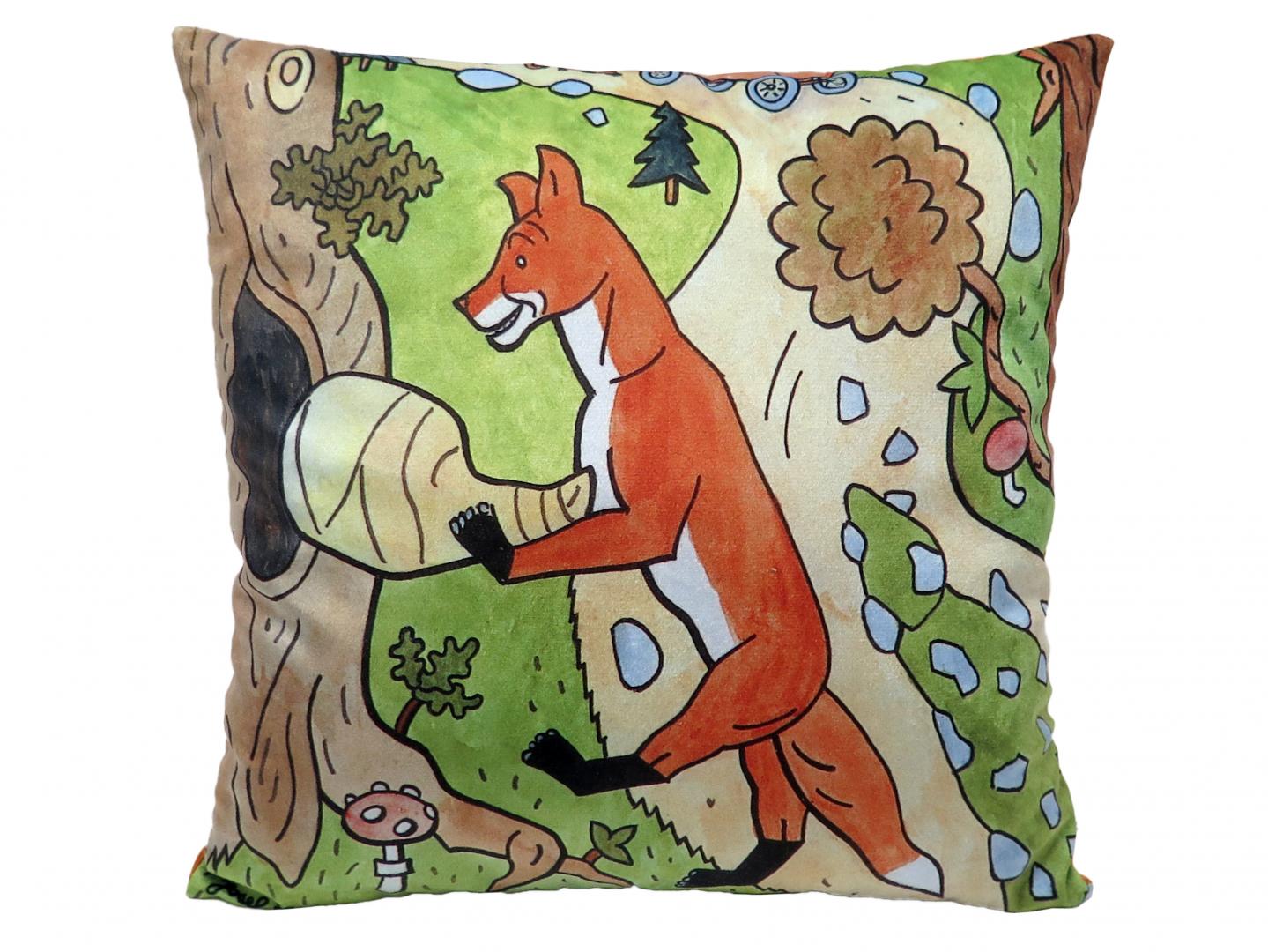 Godmother-fox 30 x 30 cm Fox and ham Pillow / Chytra Kmotra Liska Liska a sunka polstarek