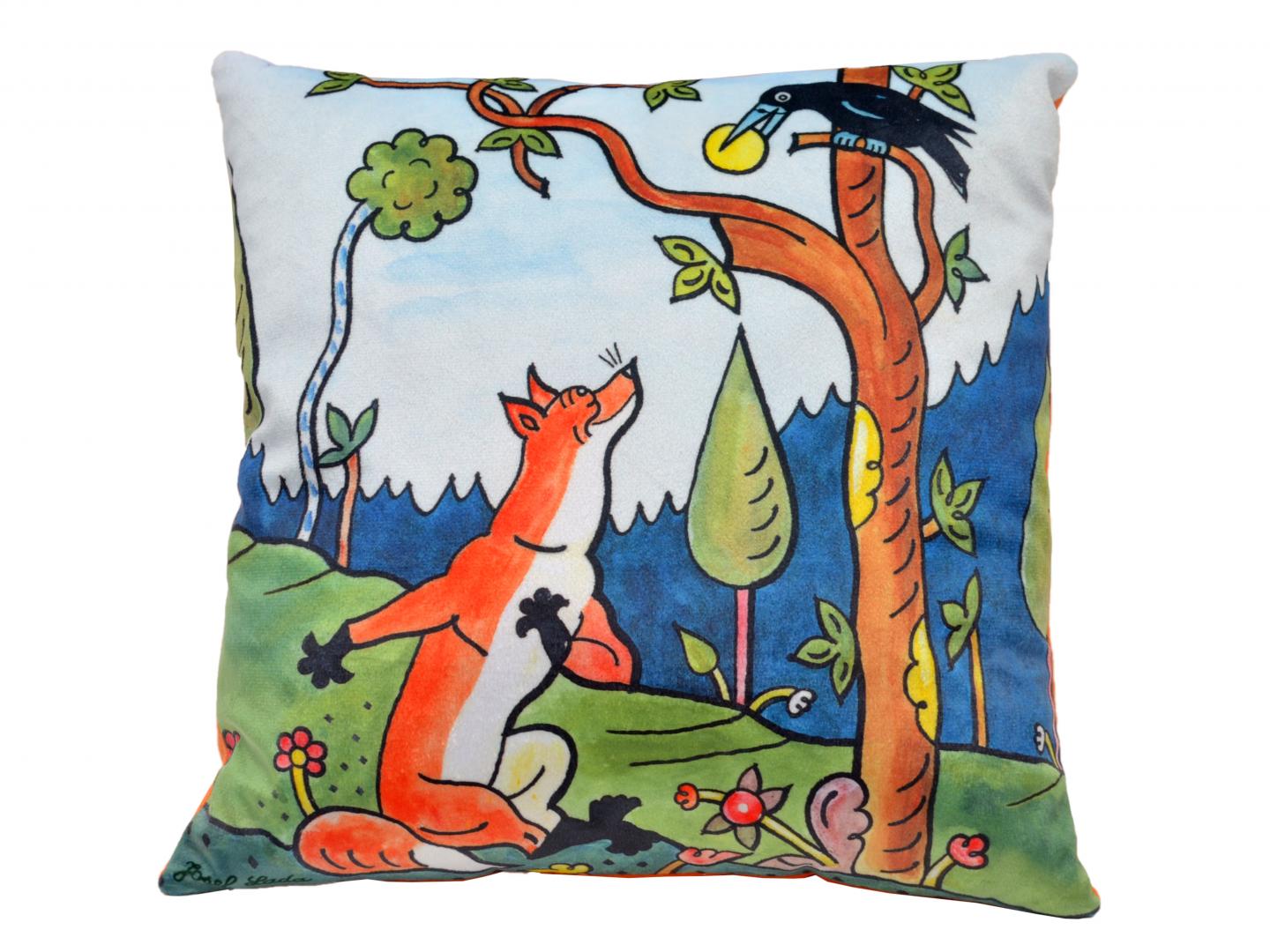 Godmother-fox 30 x 30 cm Fox and Cheese Pillow / Chytra Kmotra Liska Liska a syr polstarek