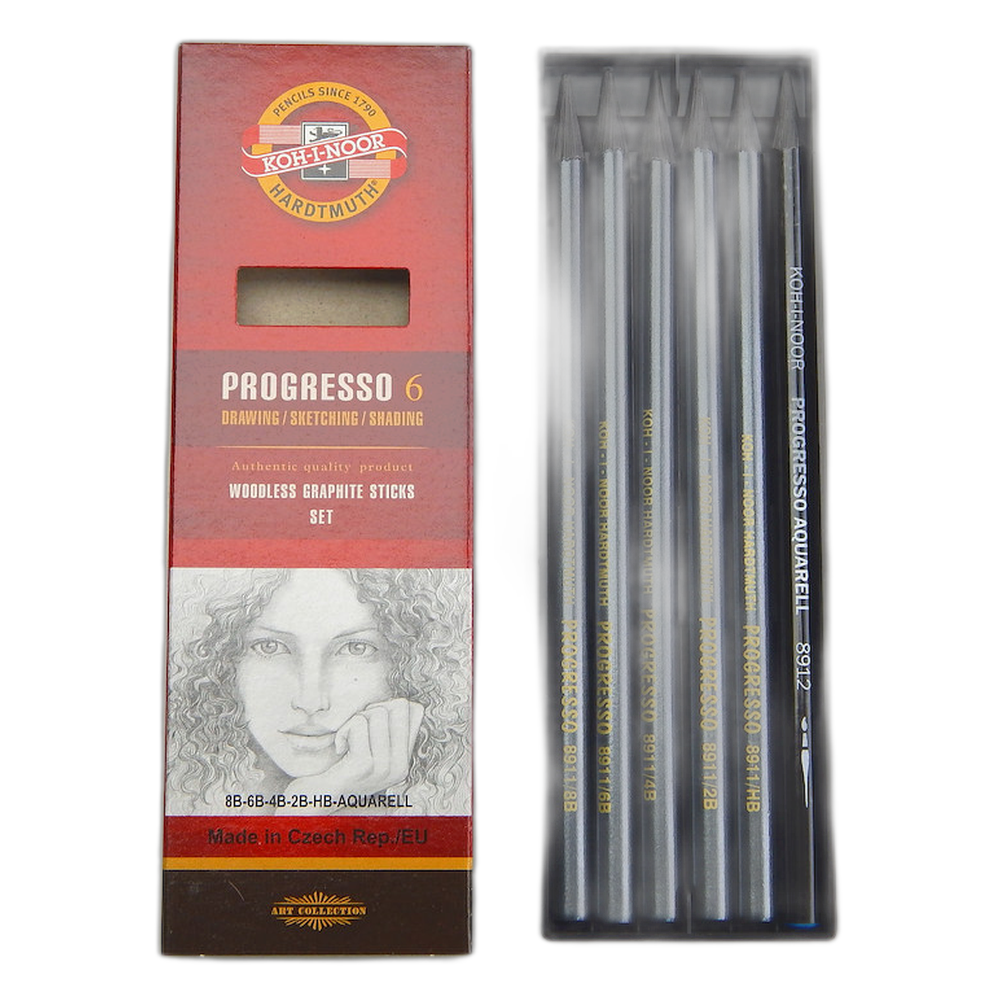 Koh-i-Noor Progresso 8915 Woodless Lacquered Graphite Pencils Set of 6