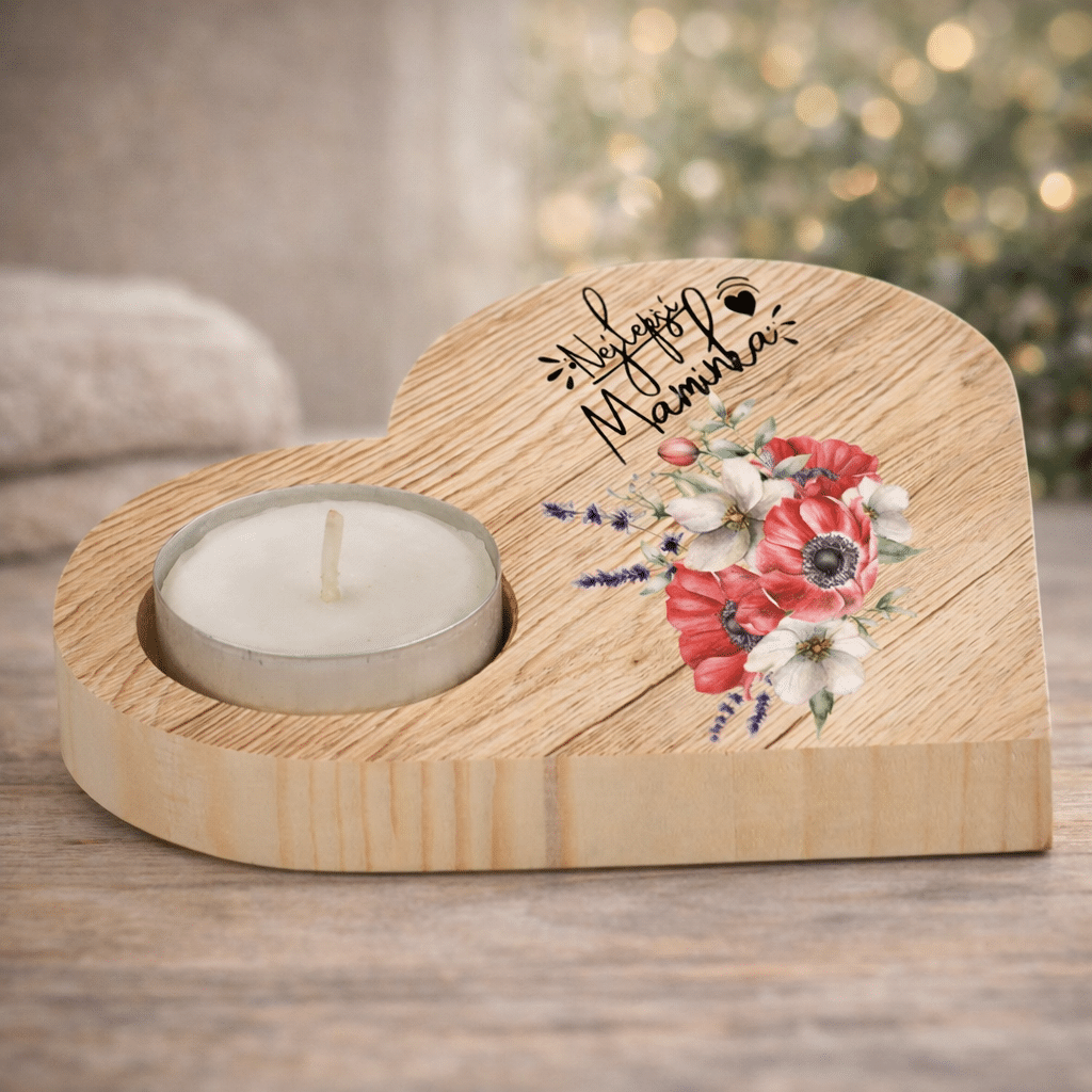 Heart-Shaped Wooden Candle Holder for the Best Mum