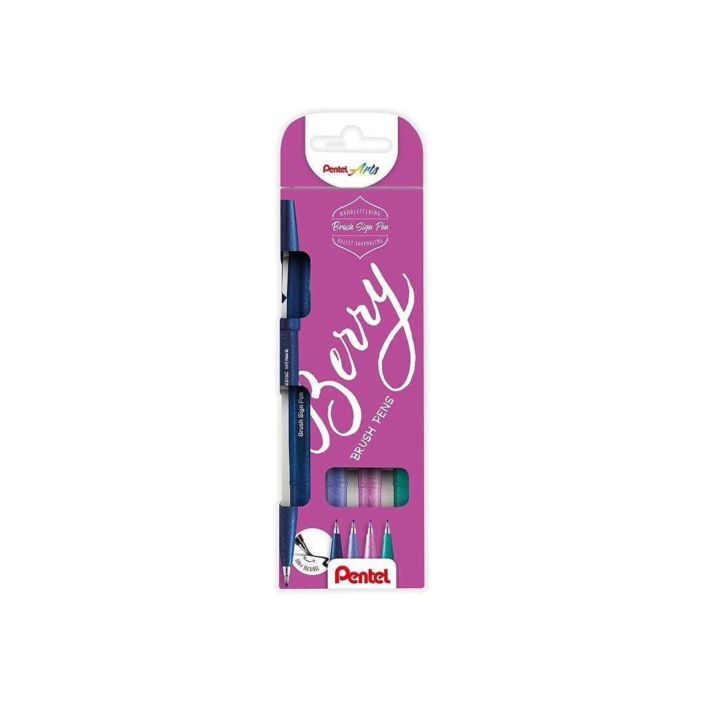 Popisovač Pentel Arts Touch Brush Sign Pen - Berry 4 ks, sada