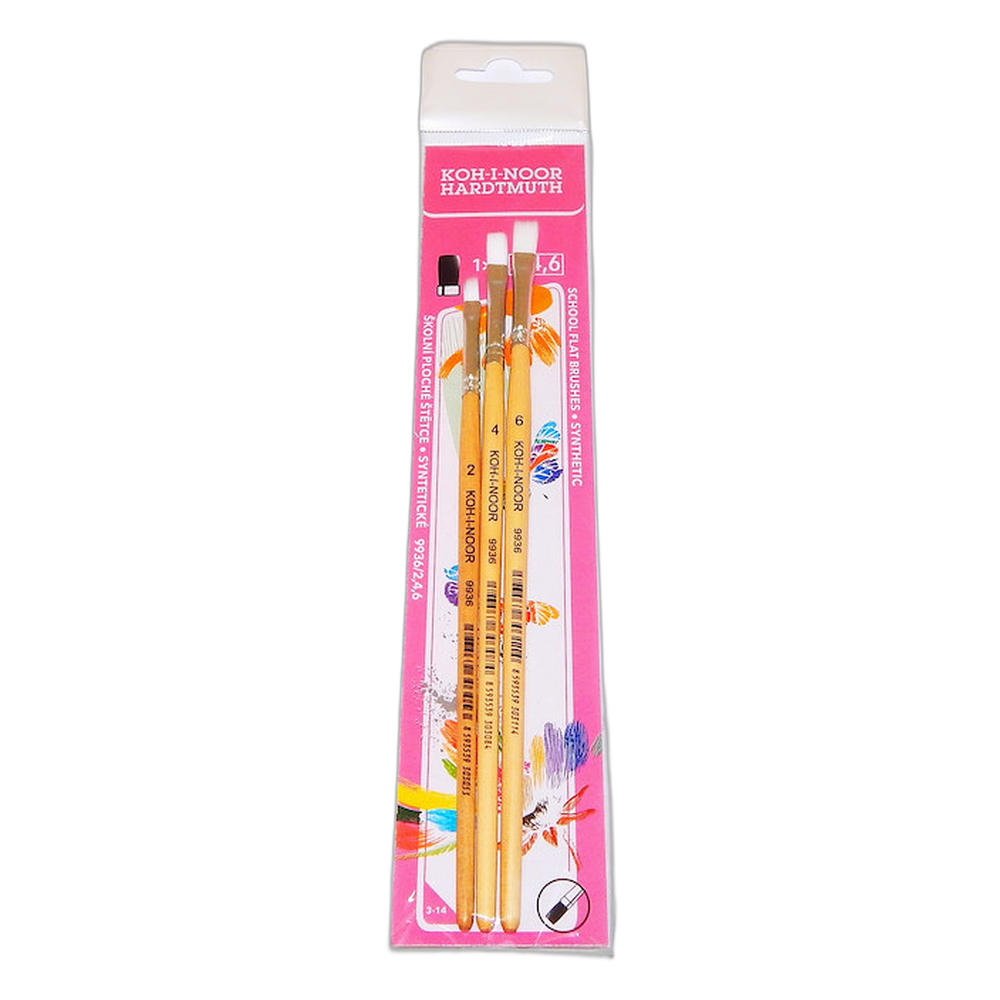 Koh-i-Noor Synthetic Flat Brush Set 9936 Sizes 2 4 6