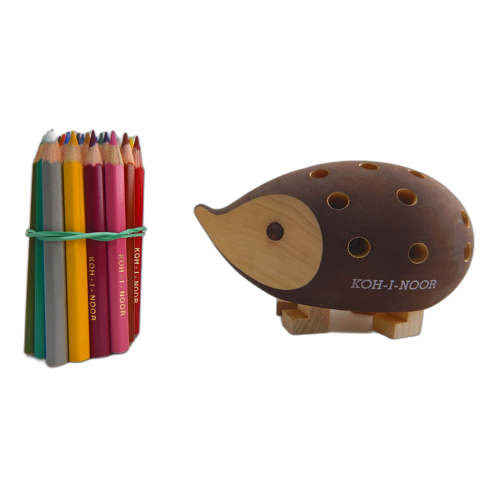 Koh-i-Noor Jezek Wooden Hedgehog 9960M Small Brown with 12 Colored Pencils