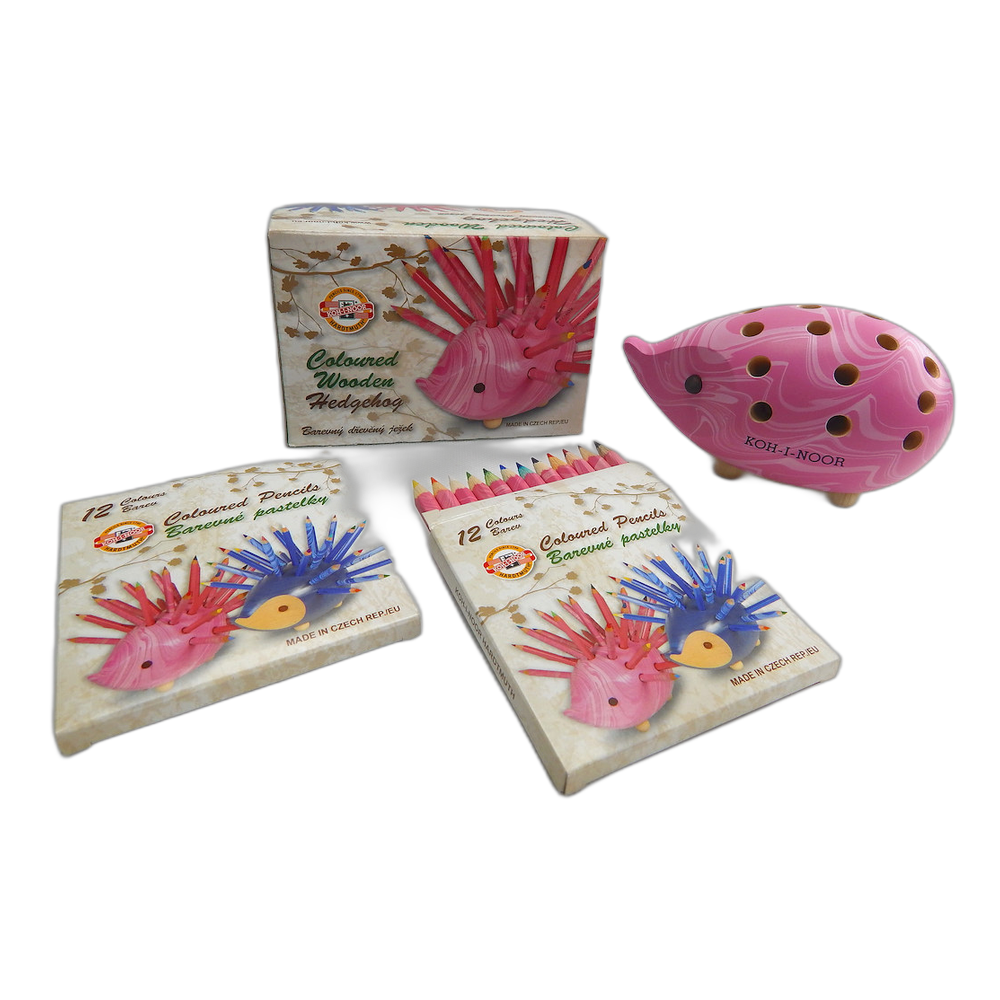 Koh-i-Noor Jezek Wooden Hedgehog 9960M Small Pink with 24 Magic Pencils