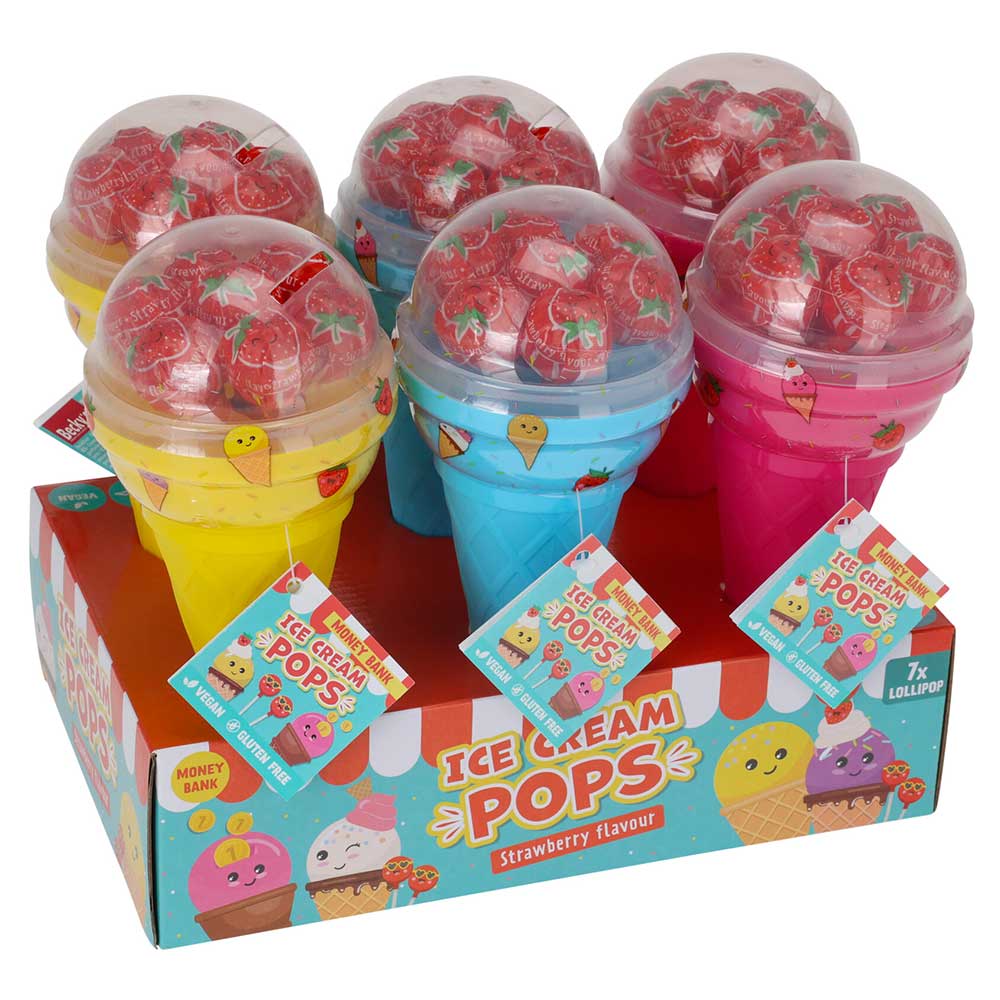 Strawberry Lollipops in an Ice Cream Cone Money Box, XL