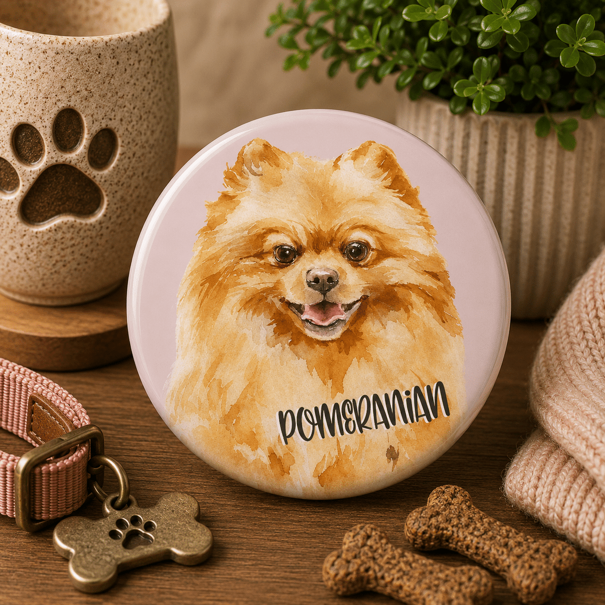 Pomeranian Button Badge with Safety Pin
