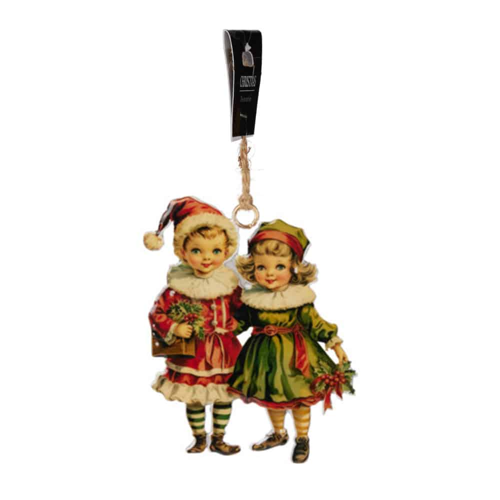 Metal Christmas Ornament with Two Children, 10 cm