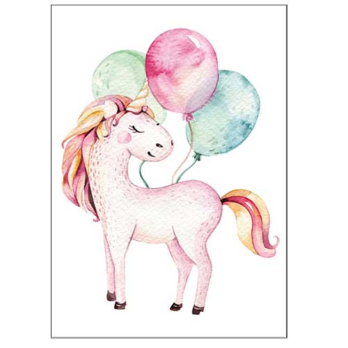 Children's Poster A3 – Unicorn with Balloons