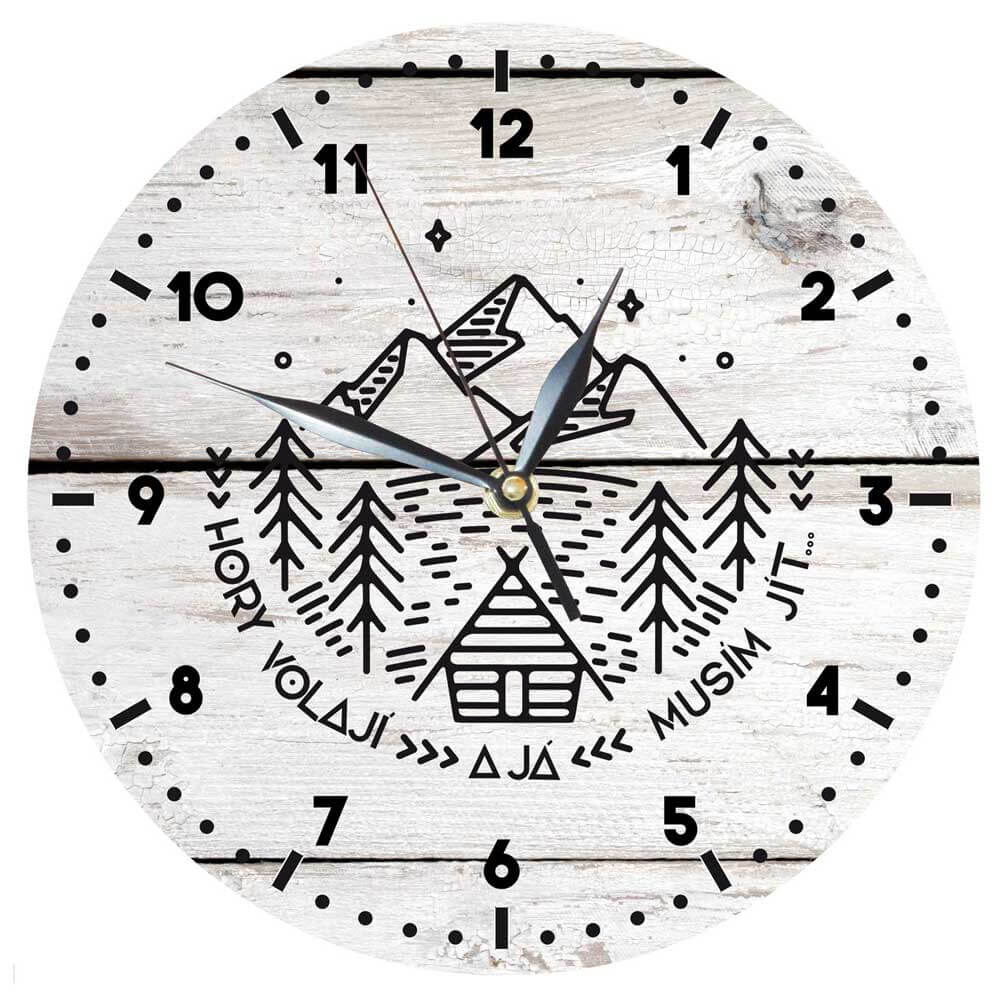 Wooden Wall Clock, Mountains Are Calling