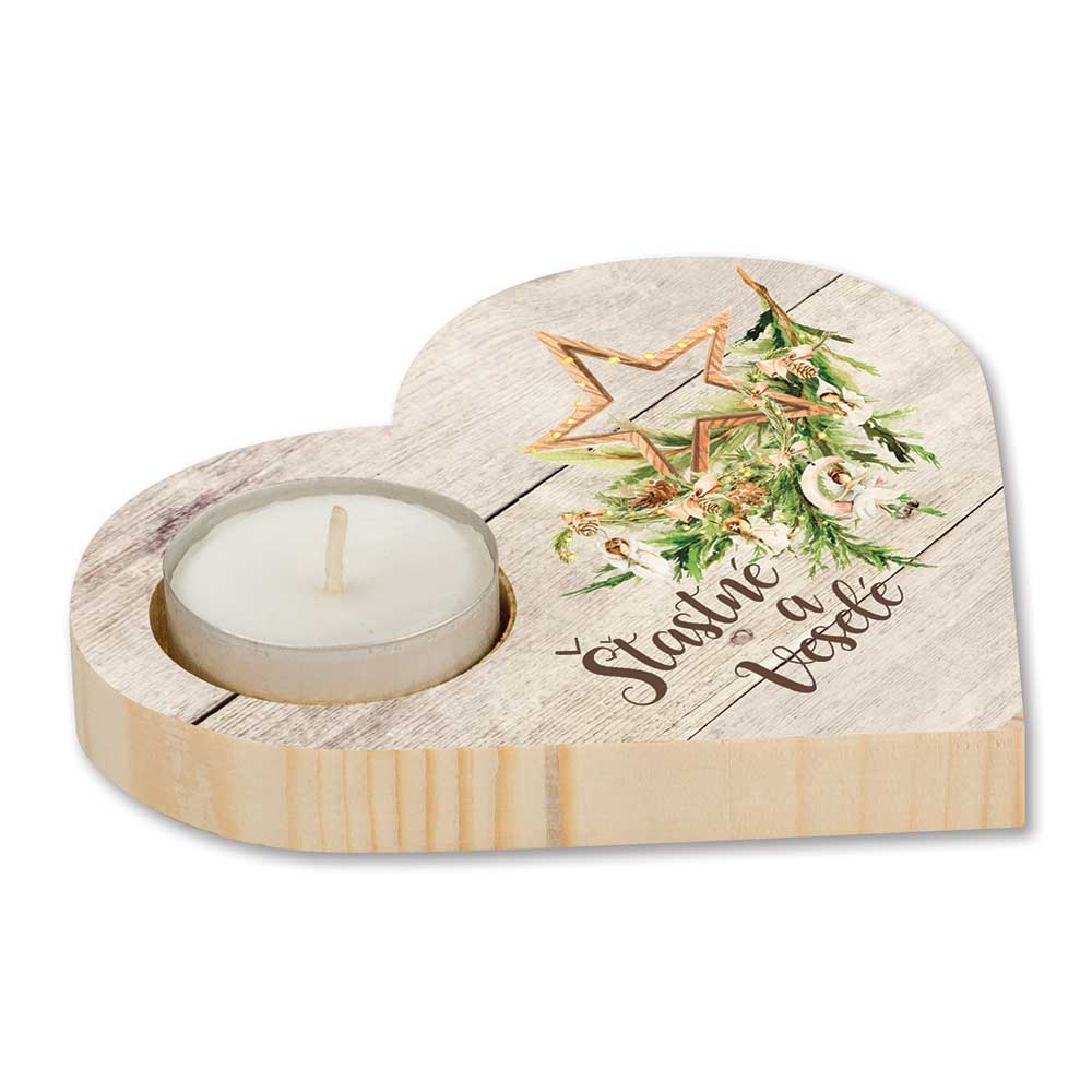Wooden Heart-Shaped Candle Holder – Christmas