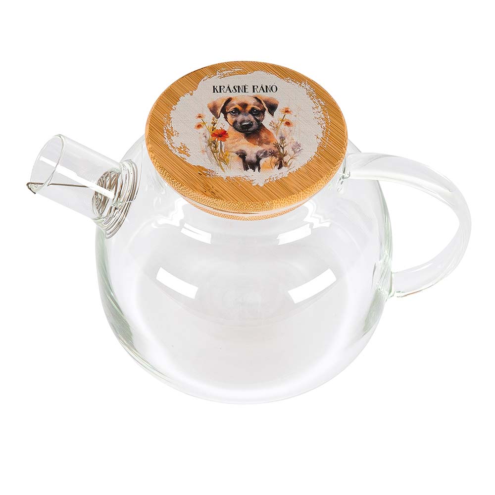1 l Glass Teapot with “Good Morning with a Puppy” Print