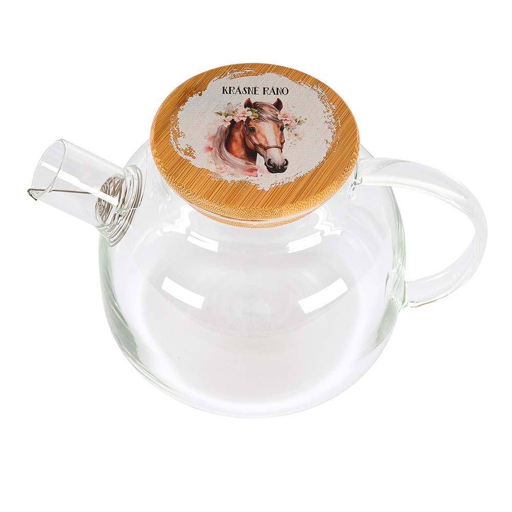 Glass Teapot with Horse Print – Good Morning
