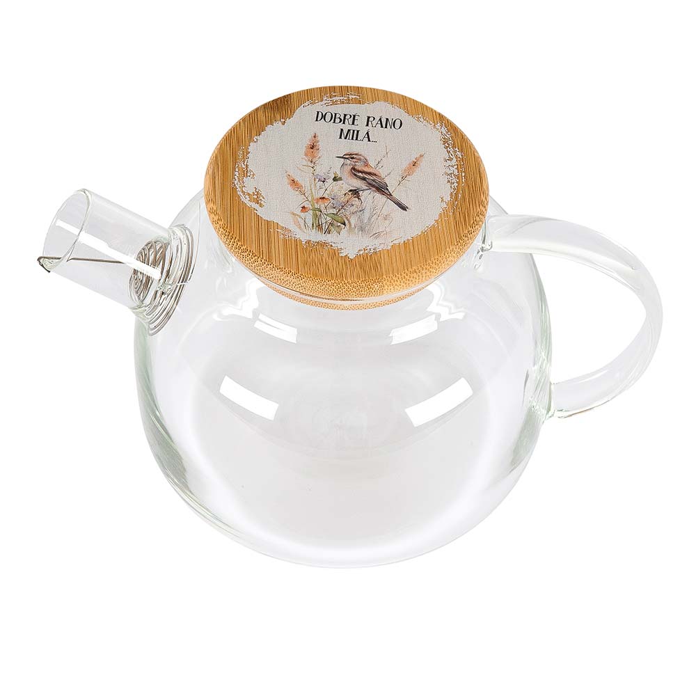 1 L Glass Teapot with Bird Print – Good Morning, Dear
