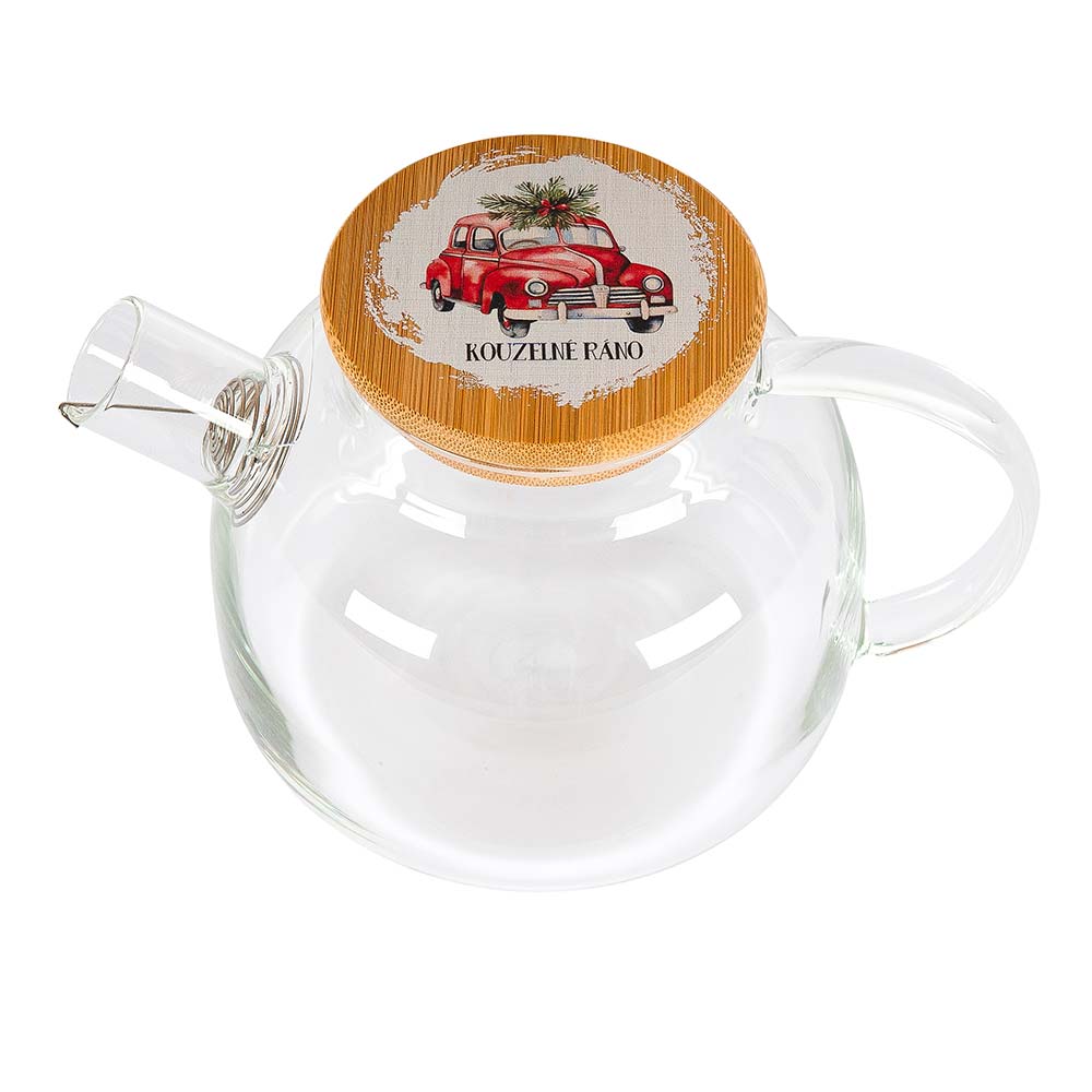 1 L Glass Tea Pot with Christmas Car and “Magical Morning” Print