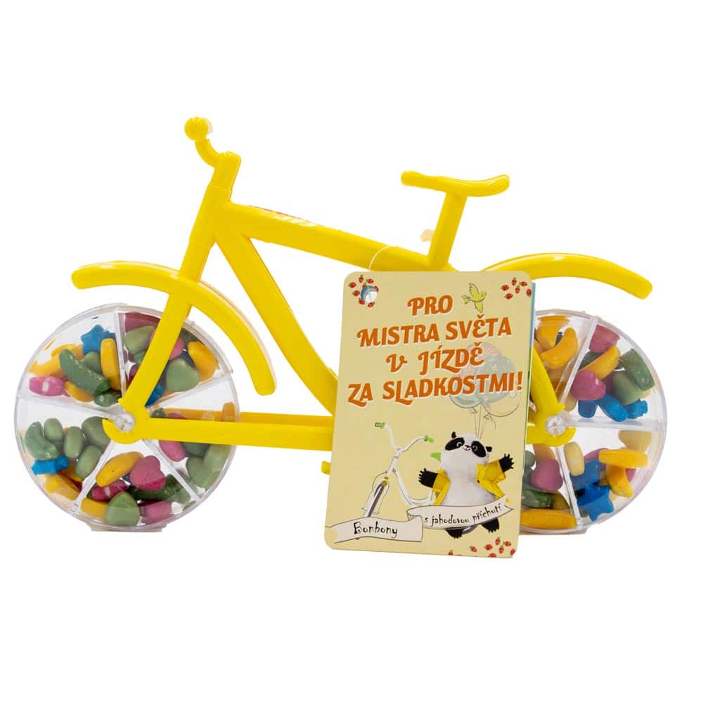 Strawberry-Flavoured Candies in Yellow Bicycle-Shaped Packaging, 55 g