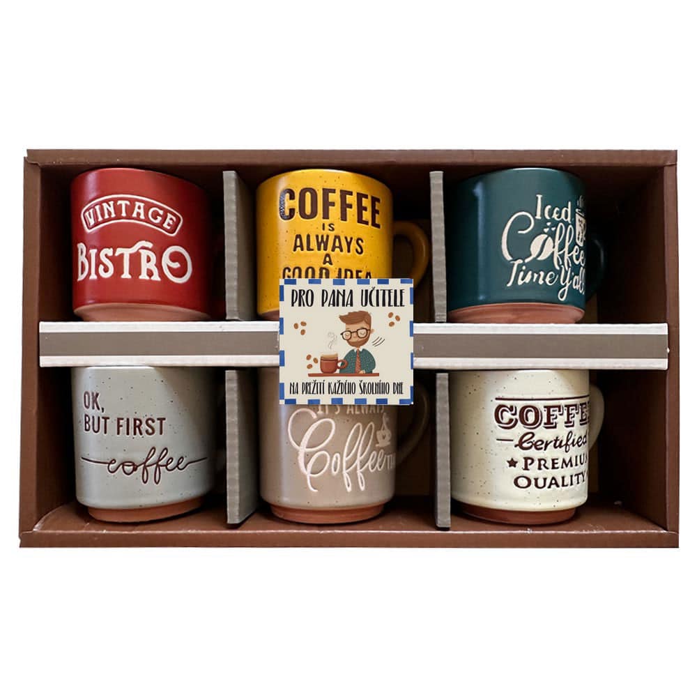 Gift Set of 6 Ceramic Mugs for a Male Teacher