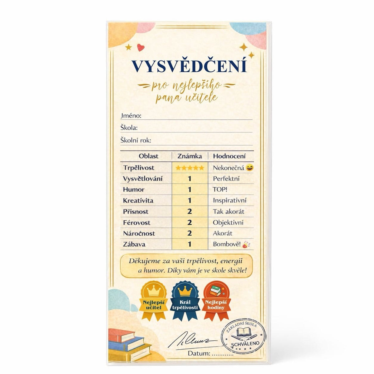 Milk Chocolate – Report Card for a Male Teacher