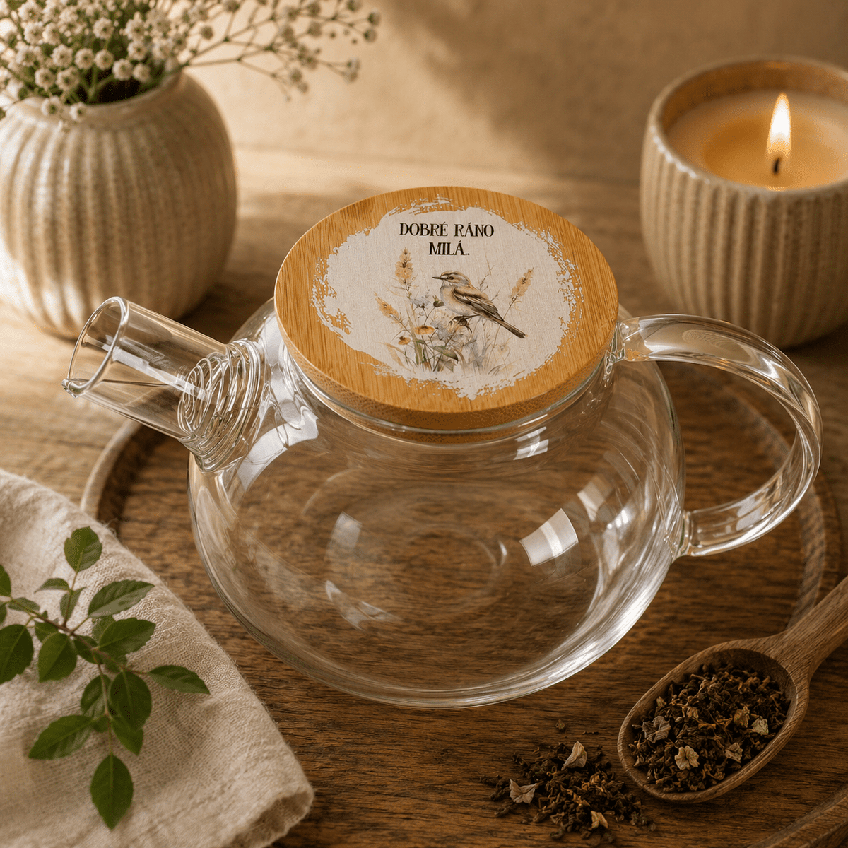 1 L Glass Teapot with Bird Print – Good Morning, Dear
