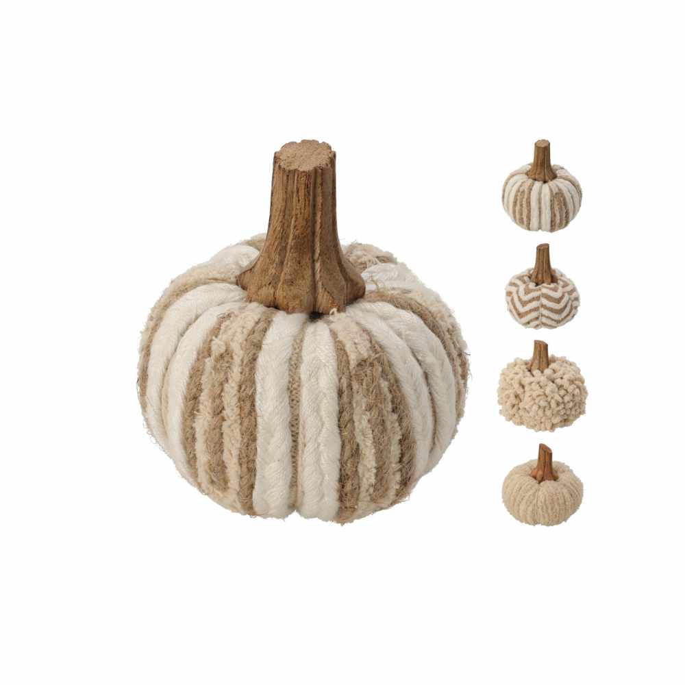 Small Decorative Cotton Pumpkin with Wooden Stem