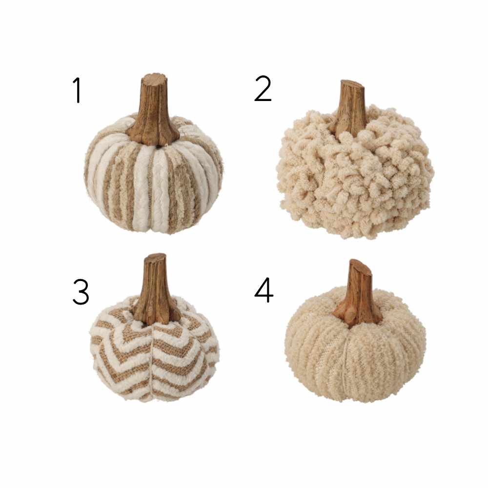 Small Decorative Cotton Pumpkin with Wooden Stem