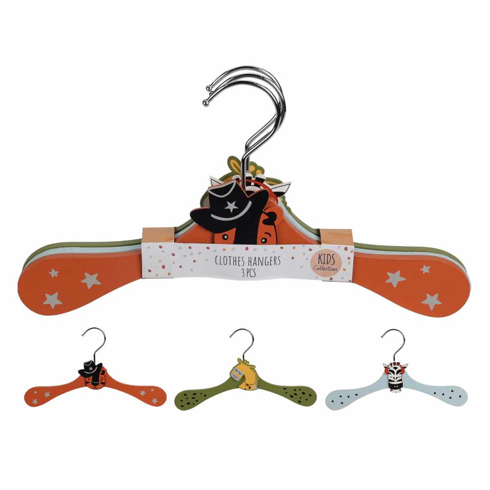 Children’s Wooden Clothes Hangers with Animals, Set of 3
