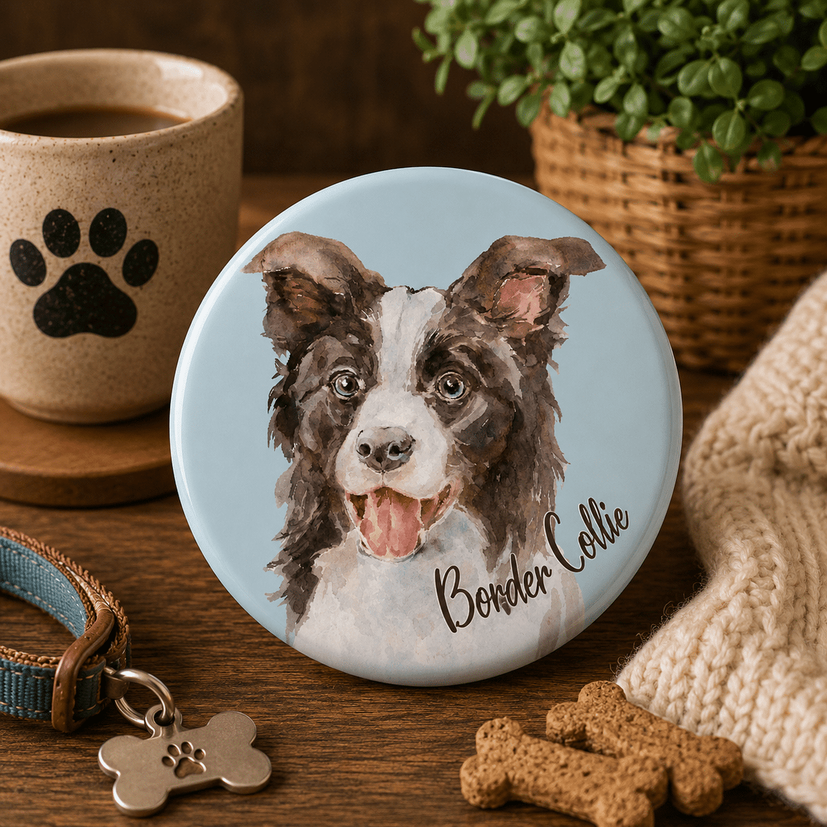 Border Collie Pin-Back Button, 44 mm