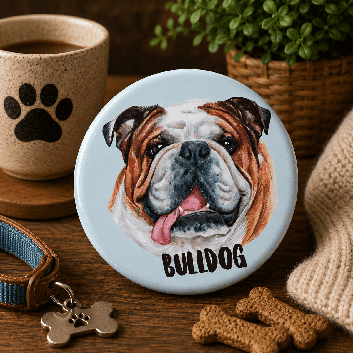 Bulldog Button Badge with Safety Pin, 44 mm