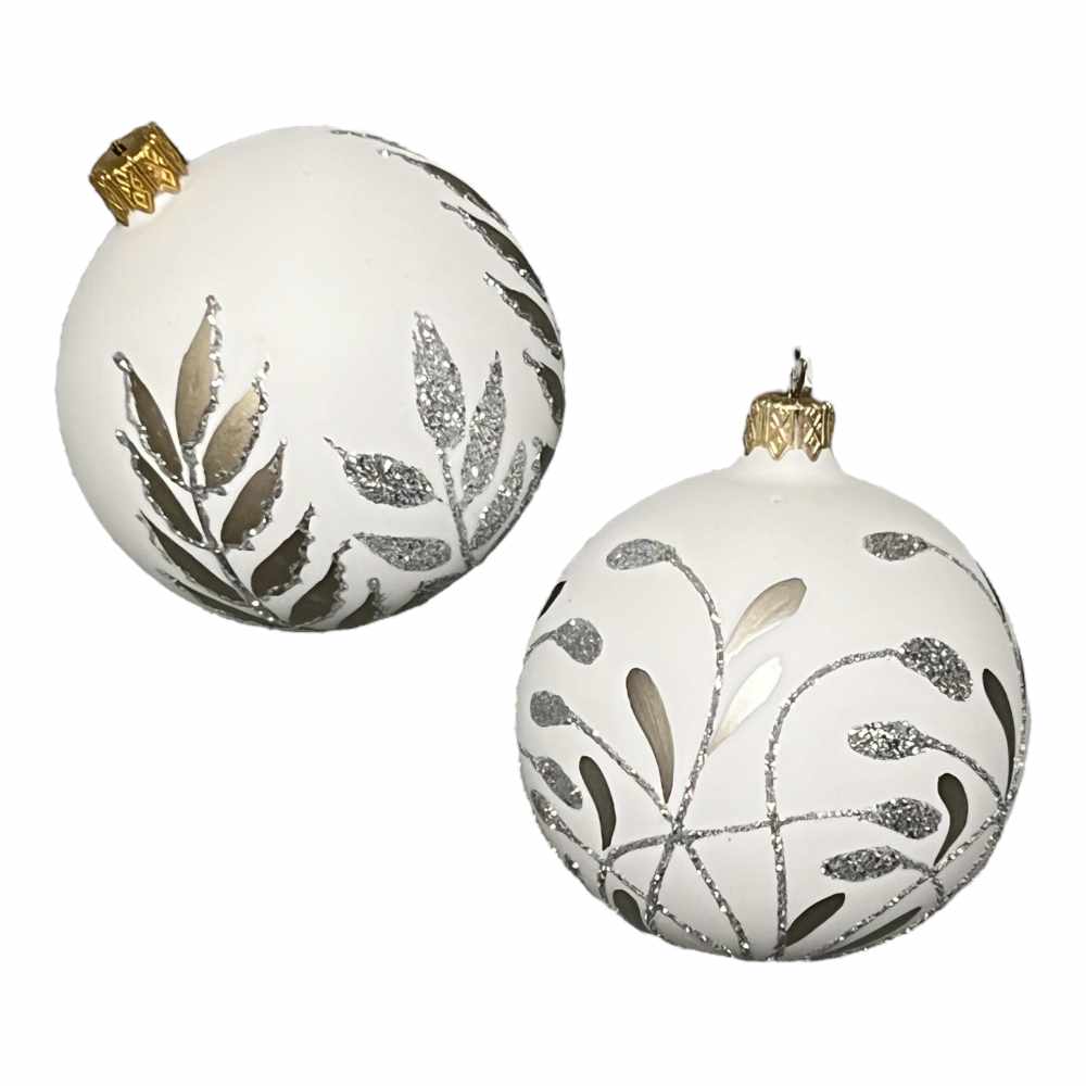 Pearlescent Glass Christmas Ornaments with Leaves, 2-Piece Set