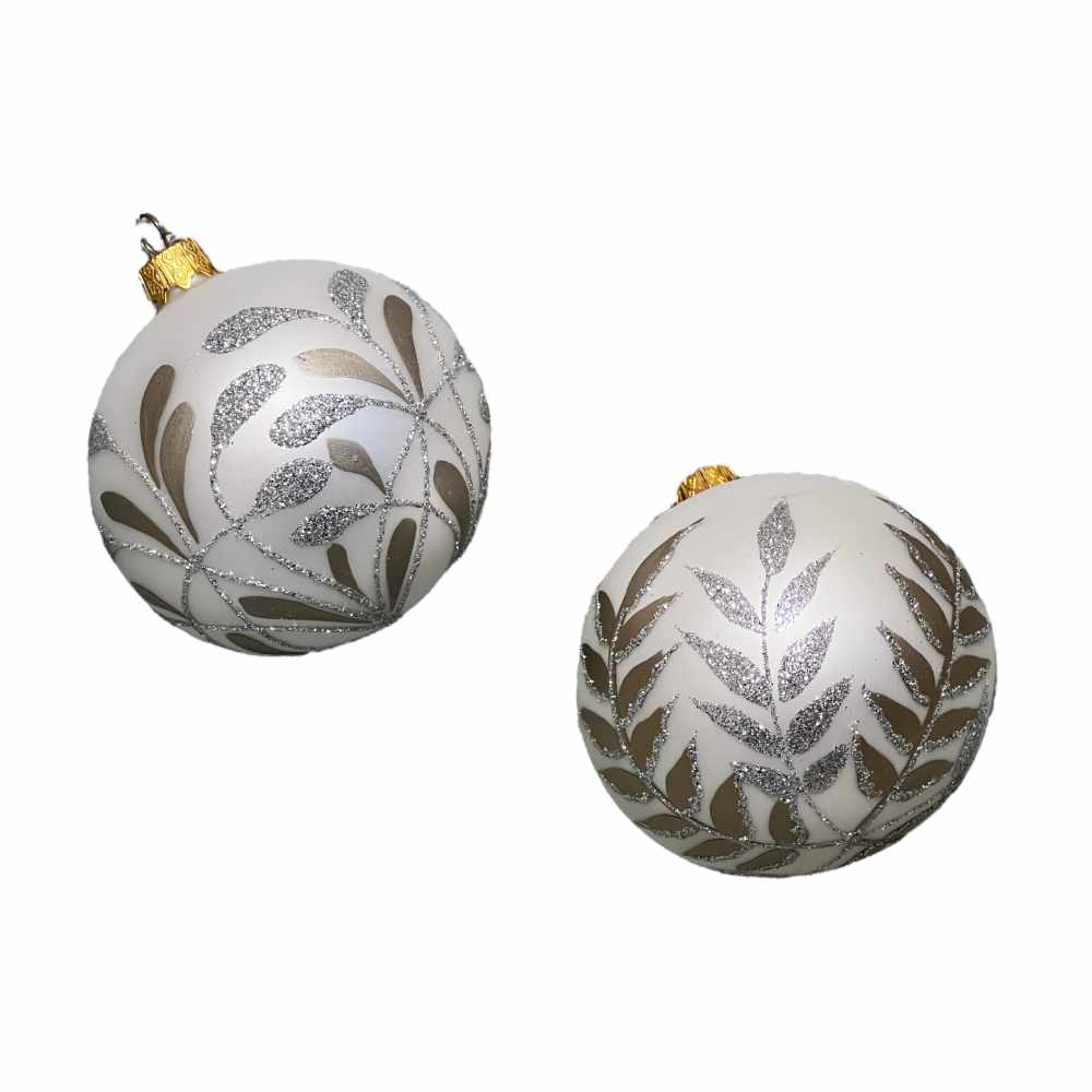Pearlescent Glass Christmas Ornaments with Leaves, 2-Piece Set