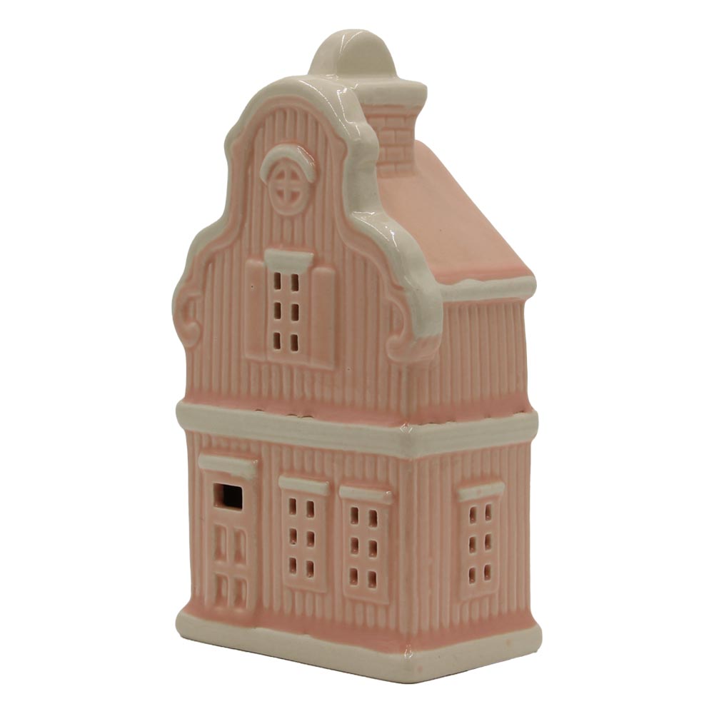Pink Ceramic LED Light-Up House, 15 cm