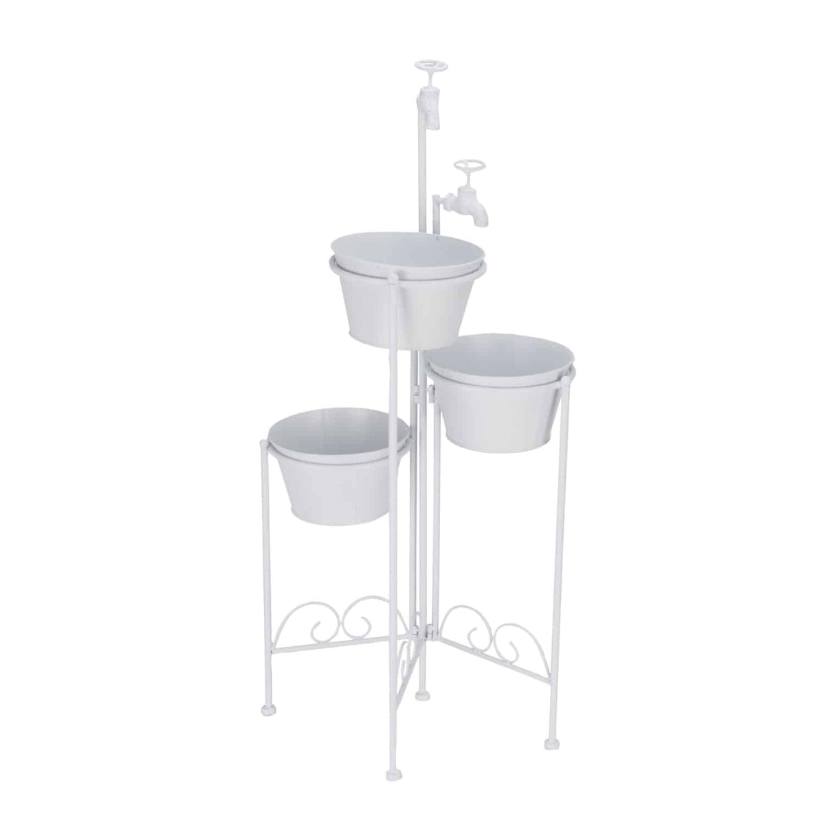 White Metal Flower Stand with Three Planters
