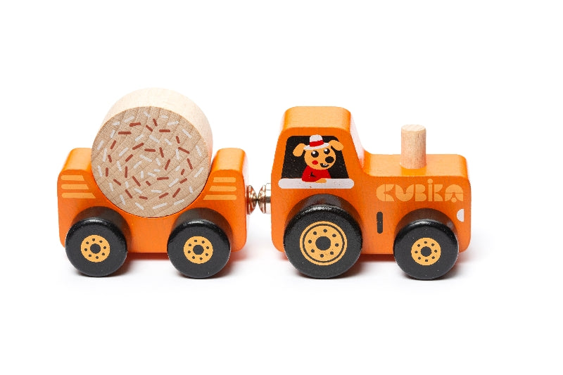 CUBIKA Traktor s vlekem - drevena skladacka s magnetem 3 dily | Czech Toys | czechmovie